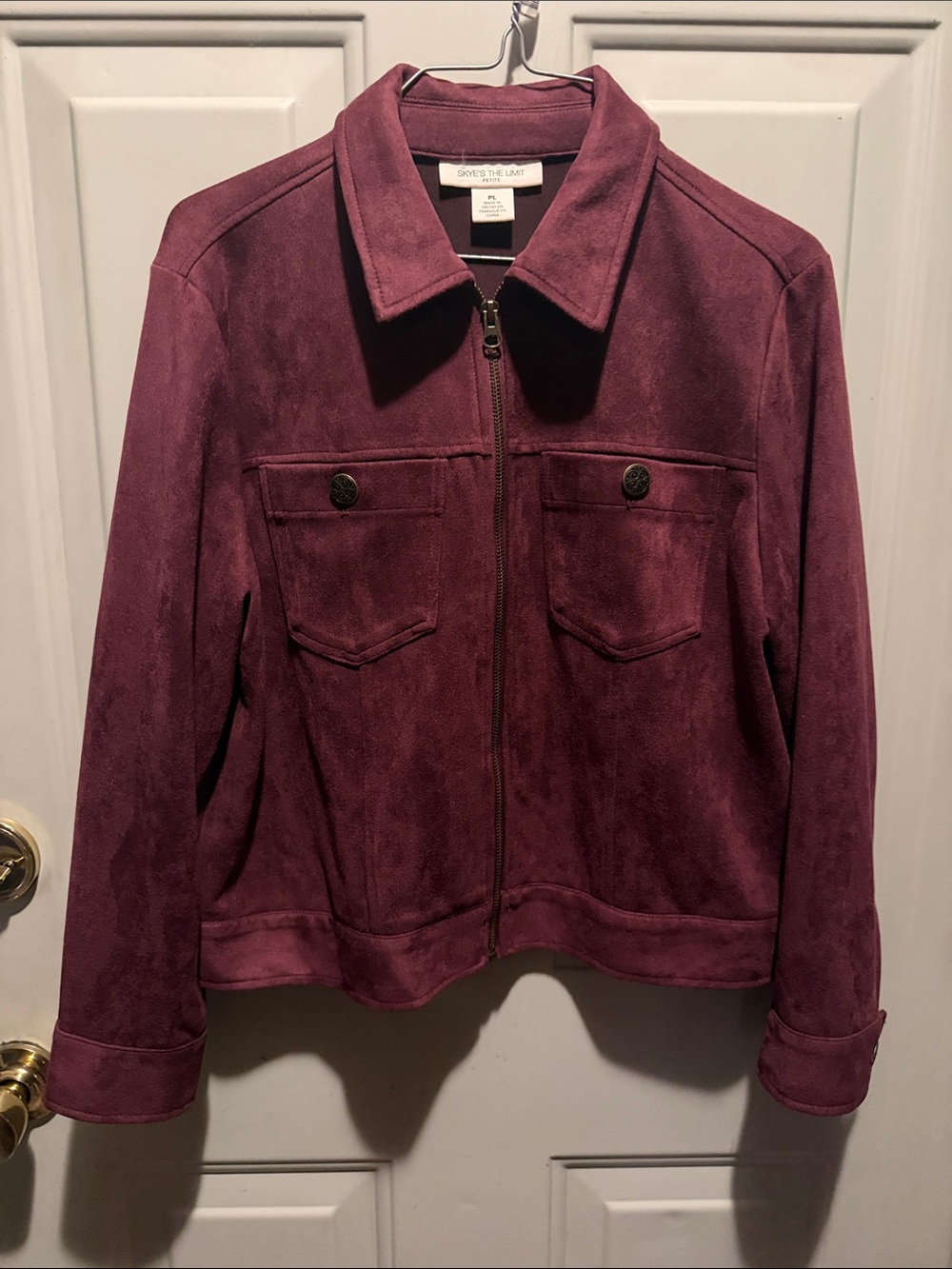 Skye's the Limit  burgundy faux Suede-Look Zip Jacket Sz PL
